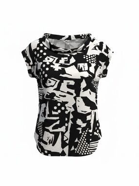 Armani Exchange Black and White Abstract Cap-Sleeve Top